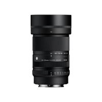 Black Sigma telephoto zoom lens, front rings and 50–120mm scale