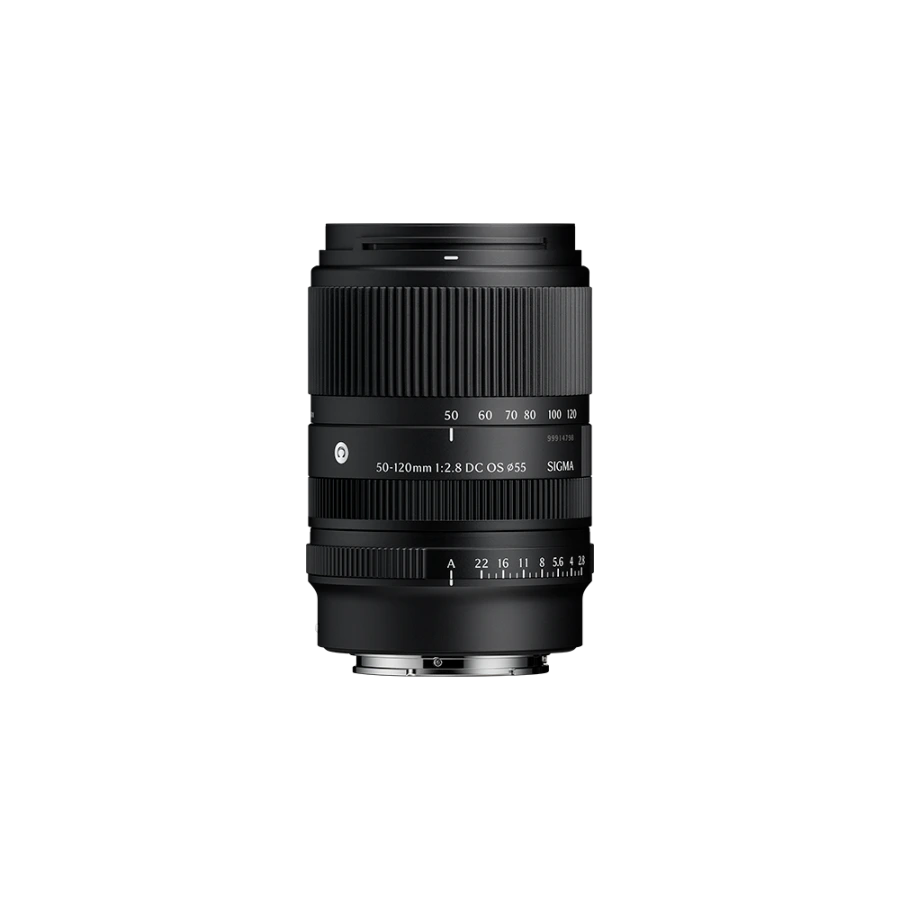 Black Sigma telephoto zoom lens, angled side with aperture/zoom markings