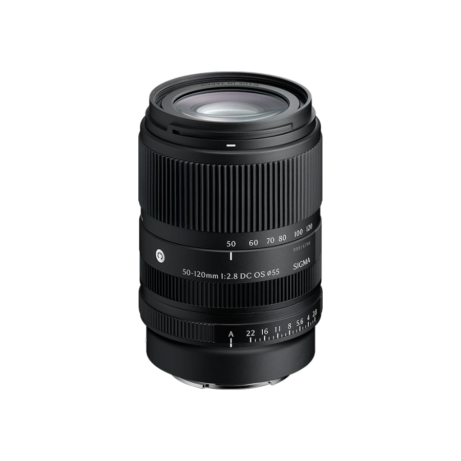 Black Sigma telephoto zoom lens front element glass with ribbed barrel