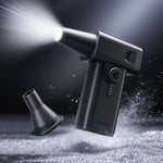 Electric air duster with angled nozzle attachment, handheld black design