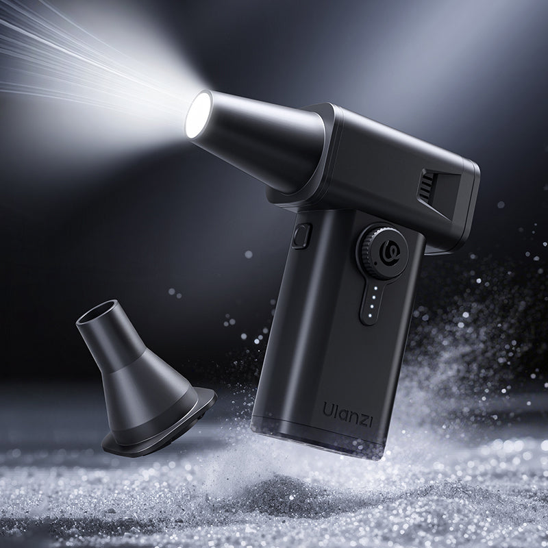 Electric air duster with angled nozzle attachment, handheld black design