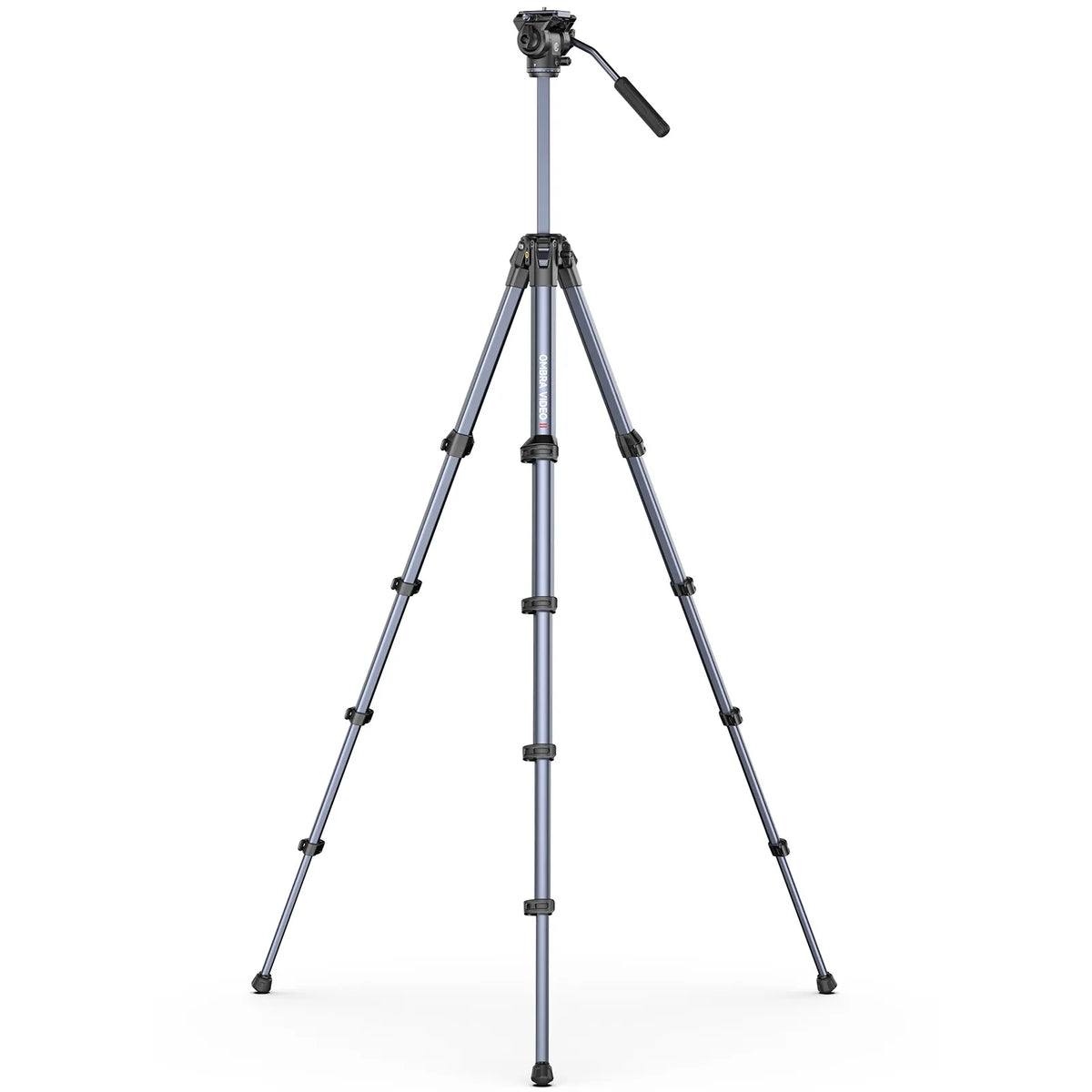 Tall video tripod with three-section legs and compact pan-tilt camera head