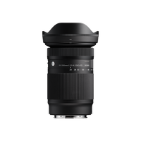 Black camera zoom lens showing front hood and barrel zoom scale