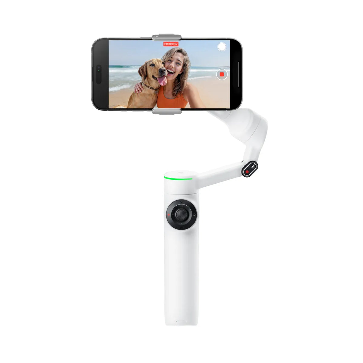 Insta360 Flow 2 Pro handheld gimbal with phone mount and white stabilizer body