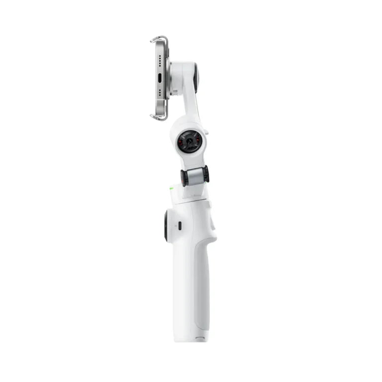 Insta360 Flow 2 Pro handheld gimbal in side view, white body with motor module