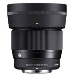 Sigma 56MM F1.4 DC DN C Lens - Front view showcasing compact design and wide aperture for portrait photography