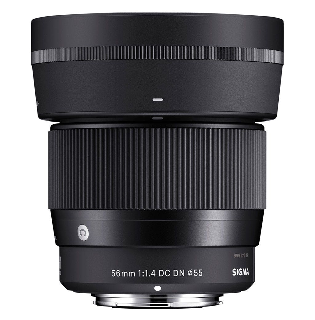 Sigma 56MM F1.4 DC DN C Lens - Front view showcasing compact design and wide aperture for portrait photography