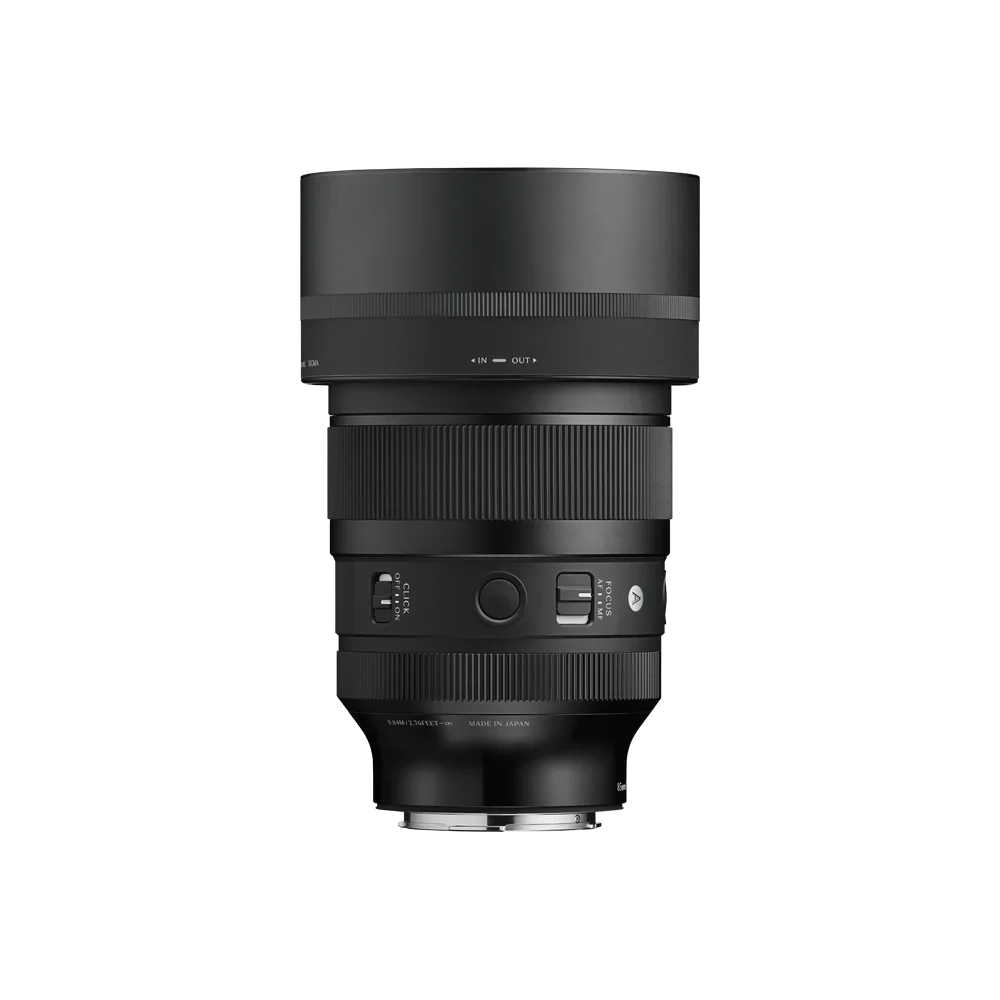 Black 85mm camera lens rear view with control buttons and mounting area