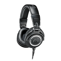 Over-ear studio monitor headphones with adjustable headband and padded ear cups