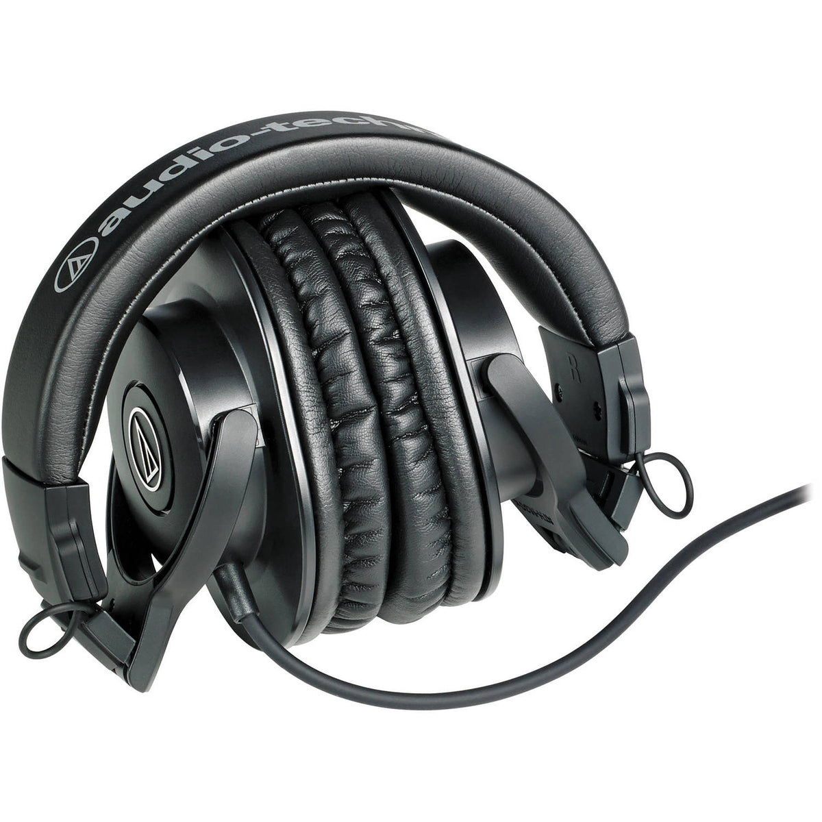 Audio-Technica over-ear studio monitor headphones, black with cushioned ear pads and cable