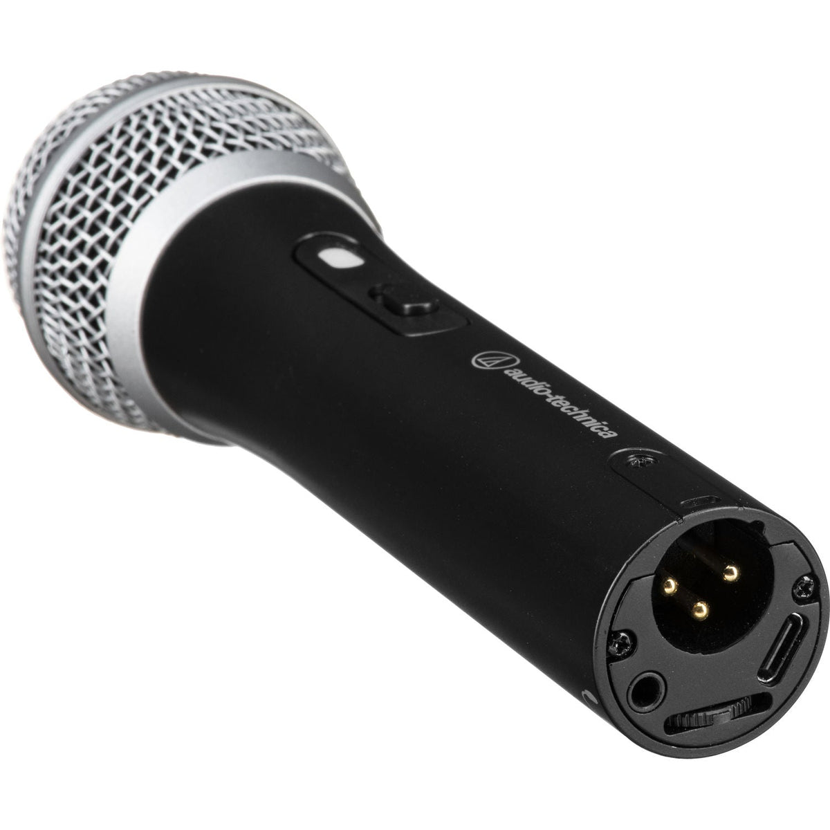 Audio-Technica cardioid dynamic USB/XLR microphone, rear panel ports, black