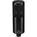 Black USB microphone with front grille and CE/FCC label on body
