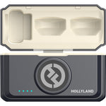 Charcoal wireless microphone charging case with logo and open compartment inserts