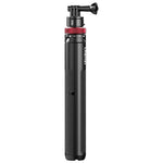 Black action camera tripod grip with red accent ring and top mounting head