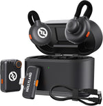 Wireless microphone kit with two bodypack transmitters and charging case, space gray