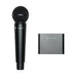 Black handheld microphone and square receiver for Hollyland wireless microphone system