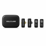 Wireless microphone kit with dark charging case and two clip-on transmitters (HOLLYLAND).