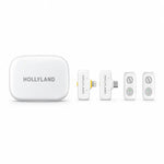 Wireless microphone kit with white charging case and two clip-on transmitters (HOLLYLAND).