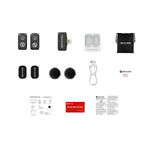 Wireless microphone accessory kit: two mics, USB cable, windshields, pouch