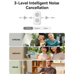 Wireless clip-on microphone with three-level noise cancellation diagram