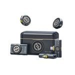 Wireless microphone receiver transmitter kit in charcoal with two clip-on mics