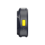 Wireless mic transmitter body in dark charcoal with yellow status window