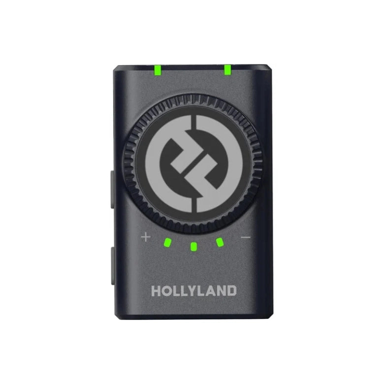 Wireless microphone transmitter in dark charcoal with dial and green markings