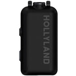 Space gray wireless microphone transmitter with HOLLYLAND branding, vertical design