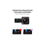 Black all-in-one live streaming camera with large circular lens and side indicator