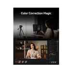 Video color correction interface with person on monitor and camera control panel