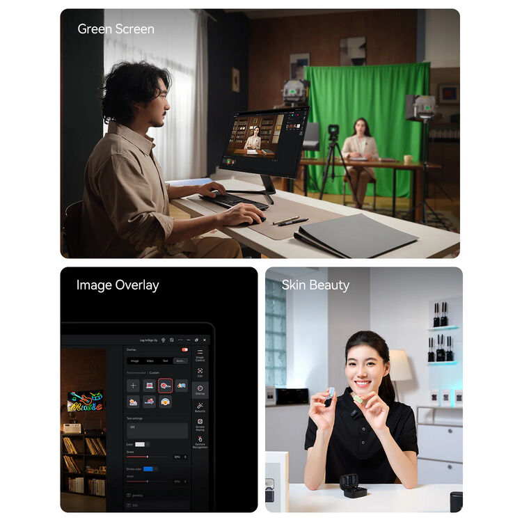Hollyland all-in-one live streaming camera system on monitor with green-screen workflow