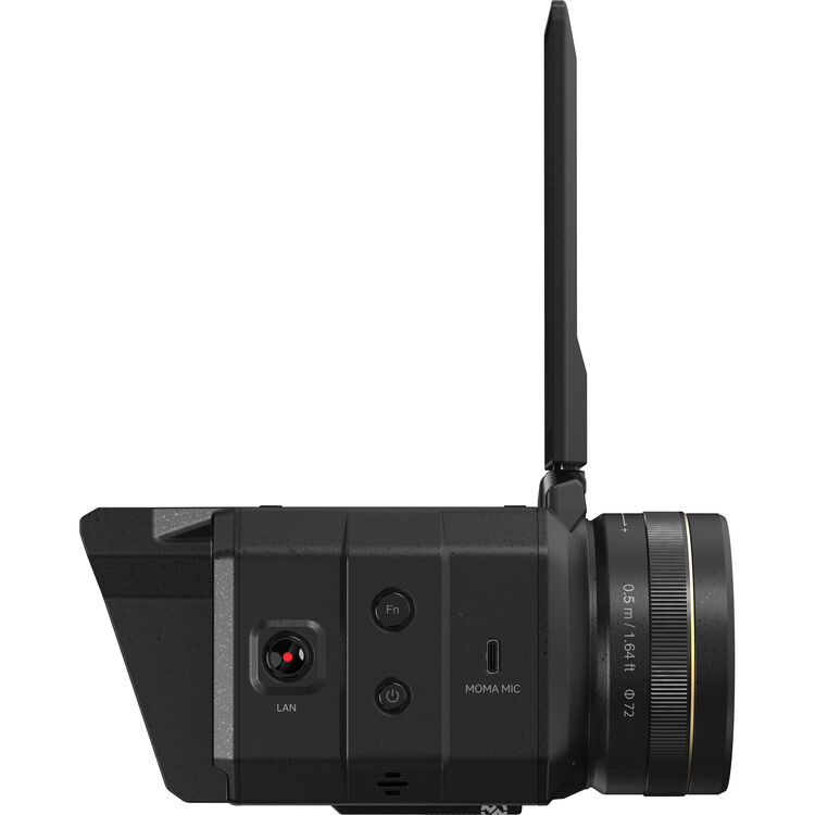 Streaming camera rear view with antenna and ports, matte black