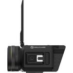 Streaming camera side view with antenna and control ports, black