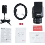 Streaming camera with display module and lens, black with yellow ring