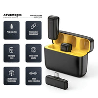 Wireless lavalier microphone set with charging case and two mics