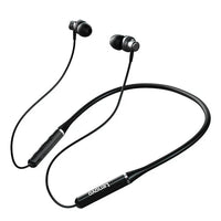 Lenovo HE05 wireless headphone neckband with black earbuds and inline remote