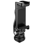 Black hot shoe phone clamp with open arms and tilt adjustment handle