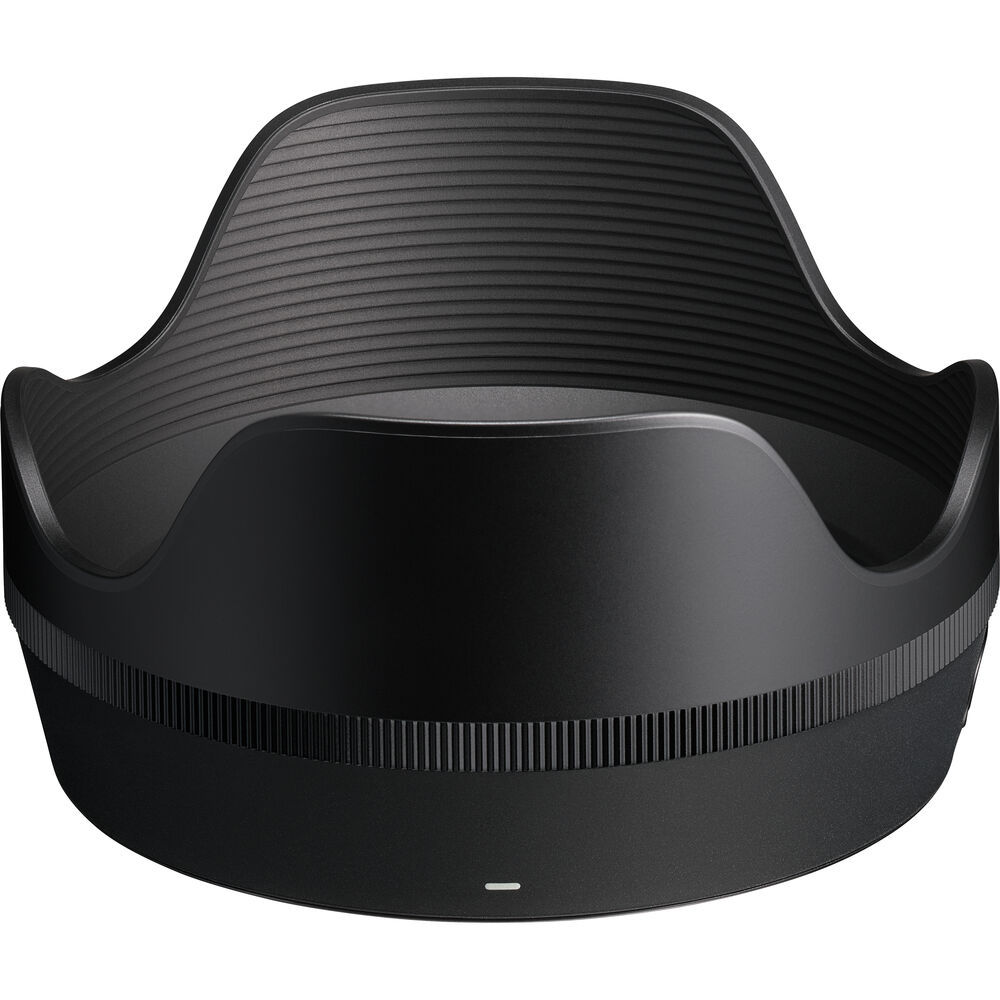 Camera lens hood and ribbed grip ring, close-up of front profile