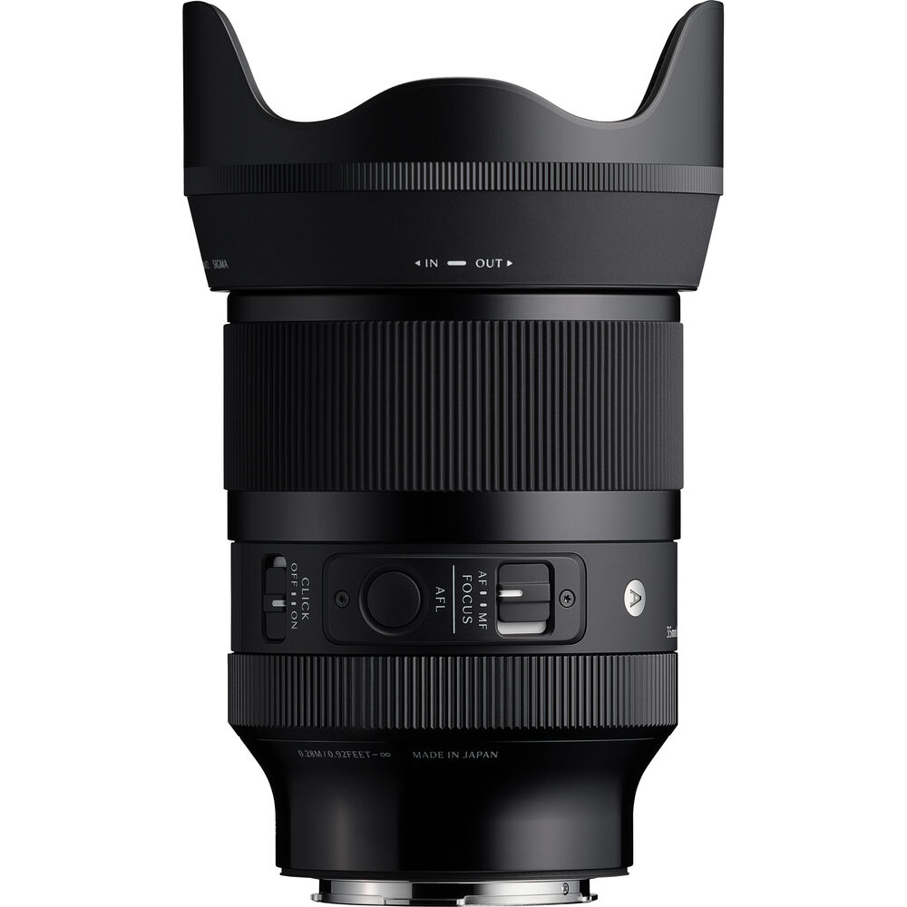 Black camera lens rear with button panel and switch markings