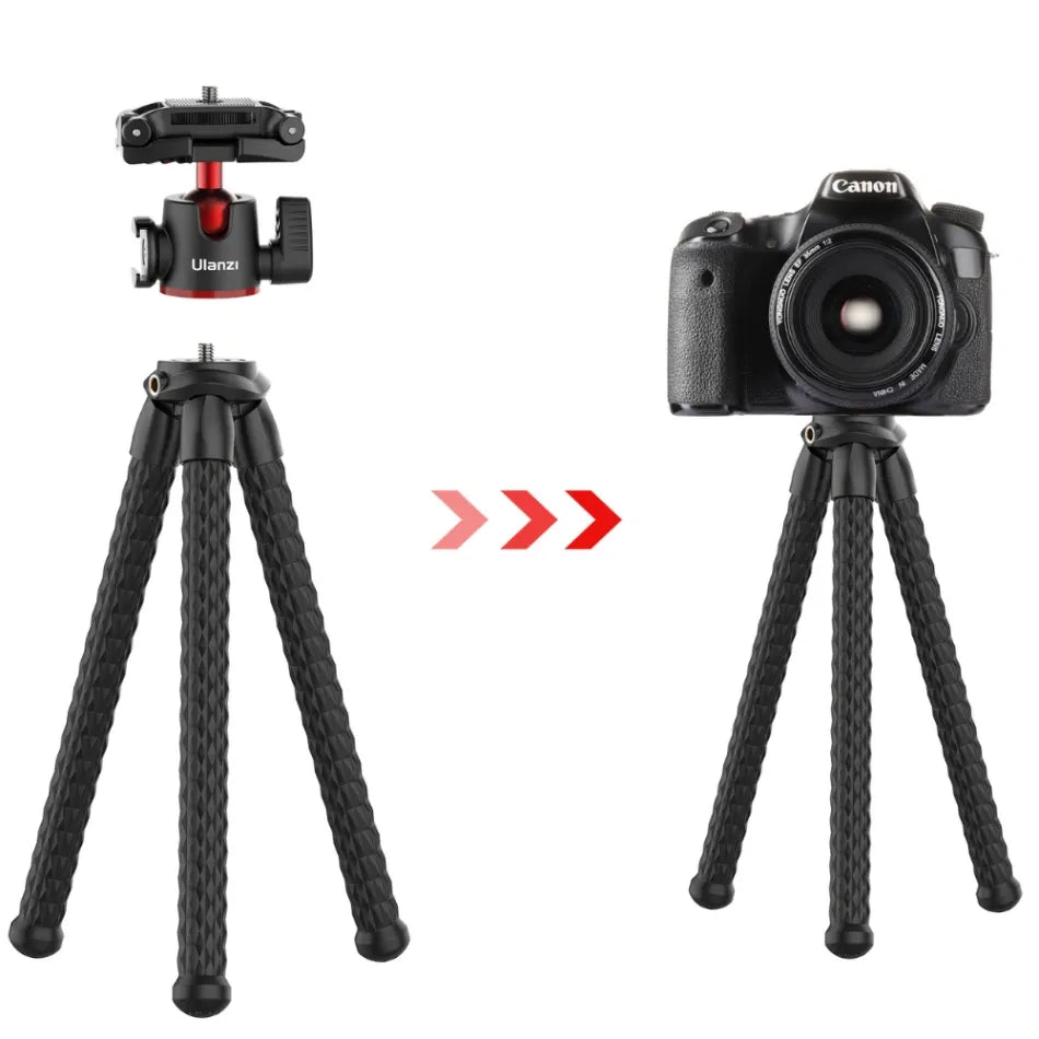 Octopus tripod with cold shoe mount and adjustable red head