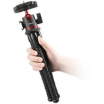Handheld grip view of octopus tripod with cold shoe mount and flexible legs