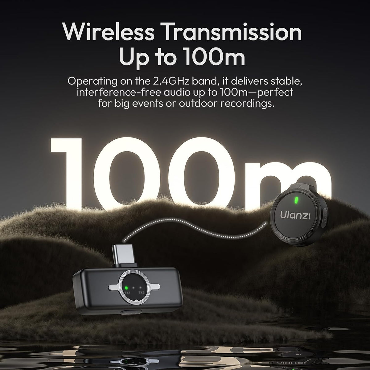 Black wireless microphone transmitter with Ulanzi logo and connected clip