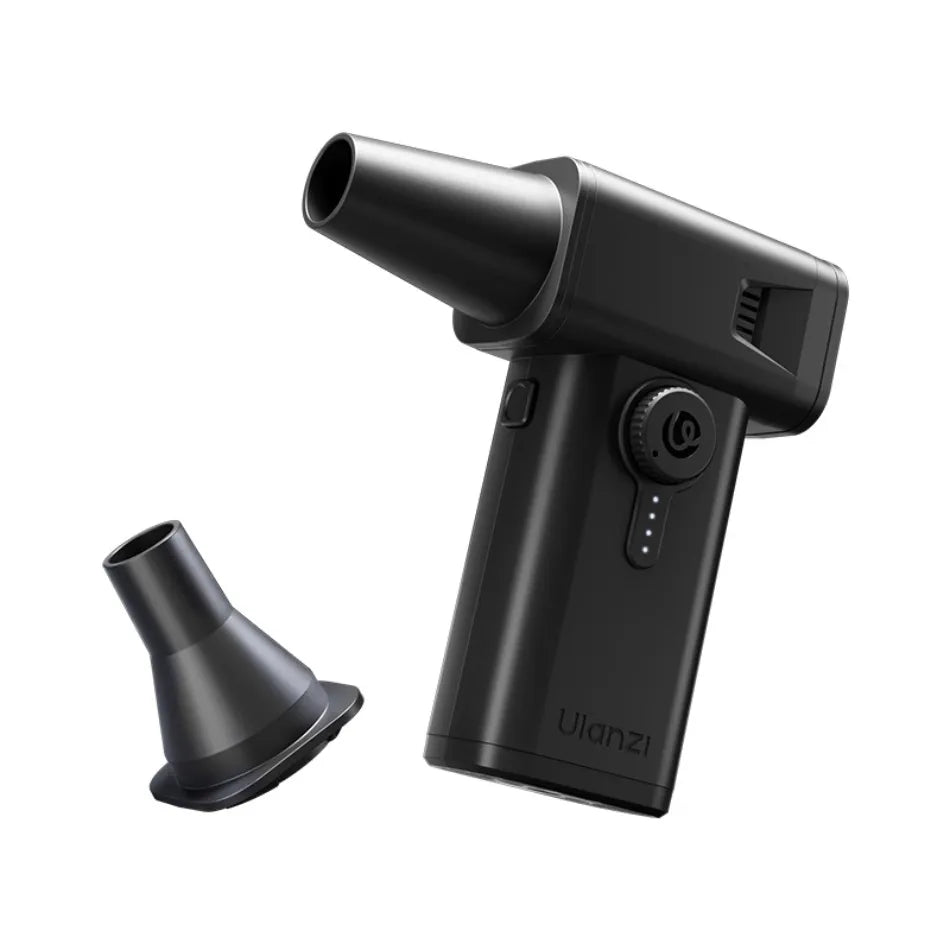 Ulanzi AD02 STORM Electric Air Duster II Black handheld vacuum cleaner with attachments on a white background