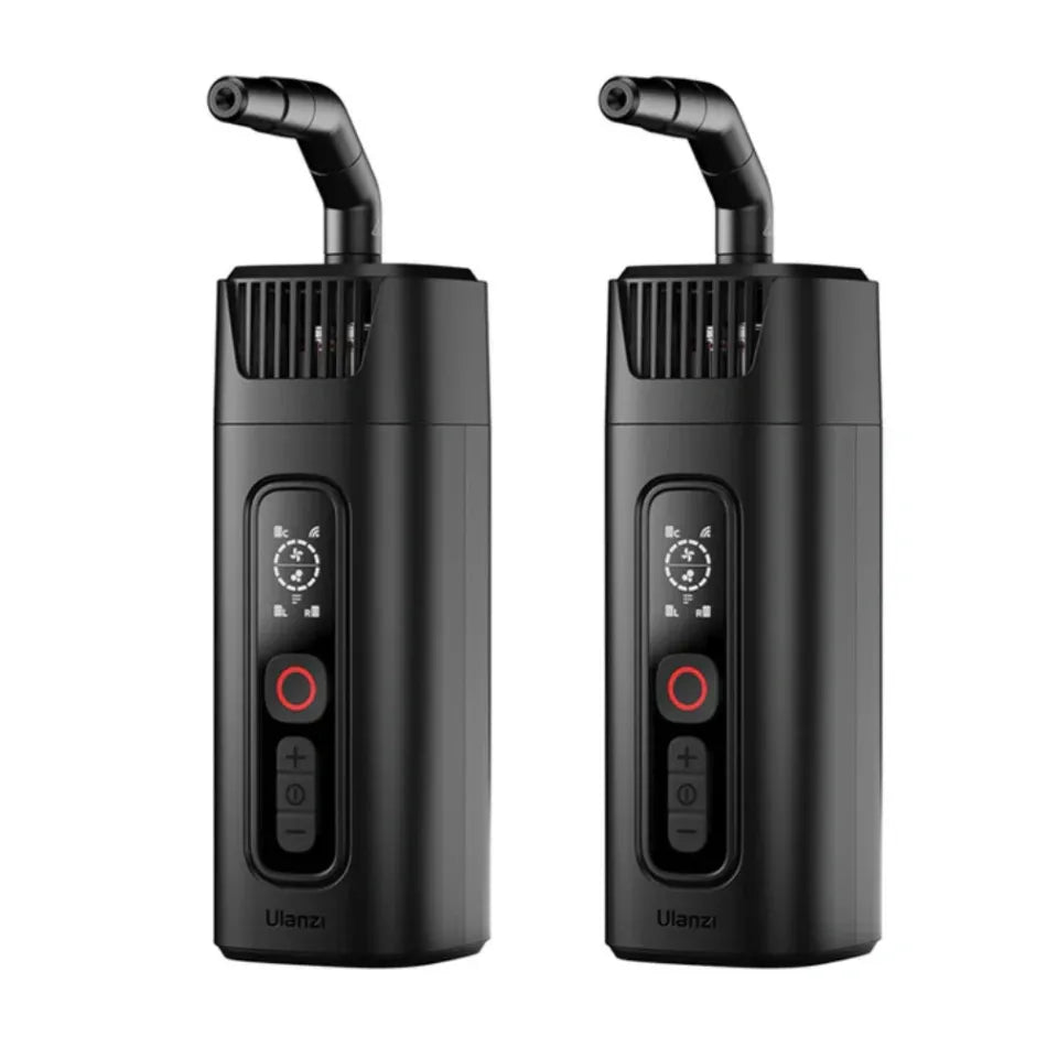 Ulanzi FM01 FILMOG Ace Portable Fog Machine Pro Two black vape devices with control panels on a white background