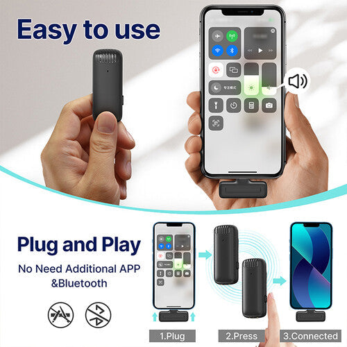 Ulanzi J12 wireless lavalier microphone connected to a smartphone, black