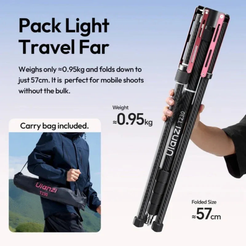Ulanzi T230 – Reversible Leg Carbon Fiber Light Stand with Reversible Legs for Studio and Outdoor Shoots