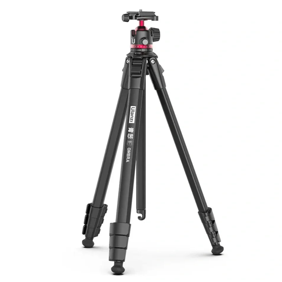 Ulanzi Ombra II Photo Tripod Black Black camera tripod with ball head on a white background