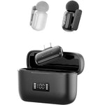 Wireless mini microphone set with charging case and black and white mics