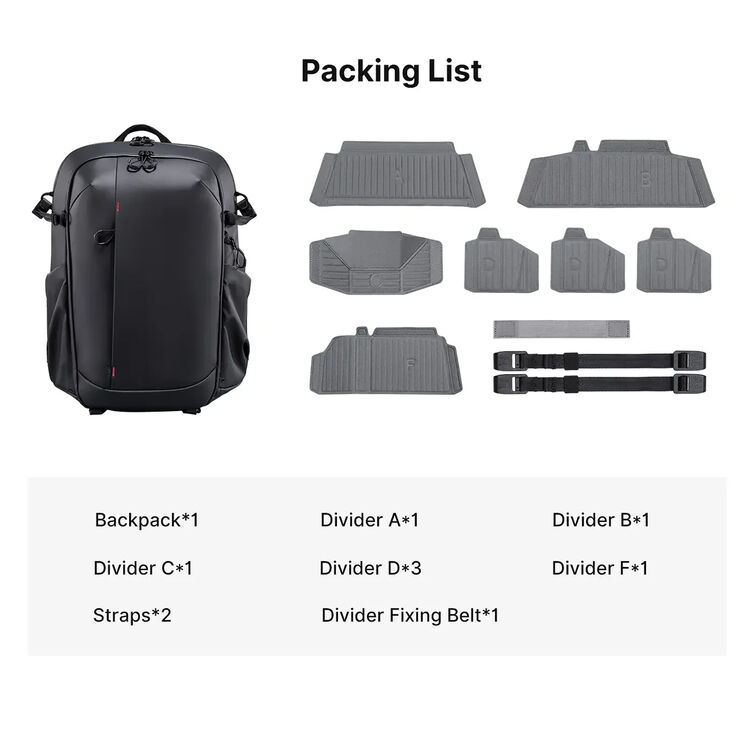 Camera backpack with included internal dividers and fixing straps