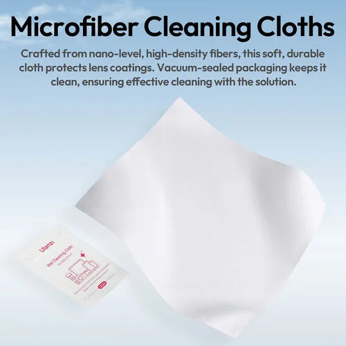 White microfiber cleaning cloths in vacuum-sealed protective packaging